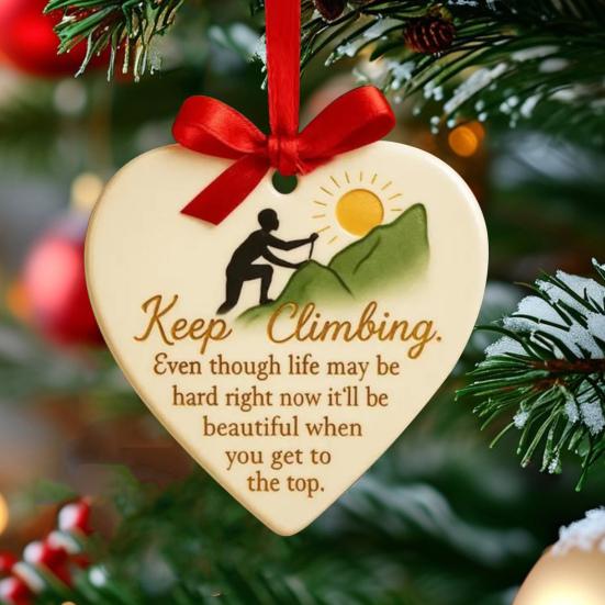 Yousheng Keep Climbing Heart Ornament Inspirational Heart-Shaped Rock Climb Hanging Ornament for Xmas Tree Keepsake Gifts for Men Women