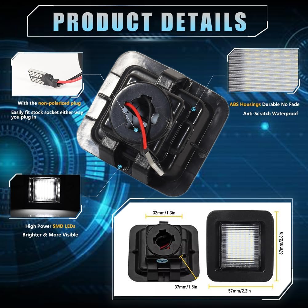 LED License Plate Light For Fo-Rd 2015- F150 2017- Raptor Pickup Truck, F150 Led Rear Tag Lamp, 6000K White Lights, 2 PCS