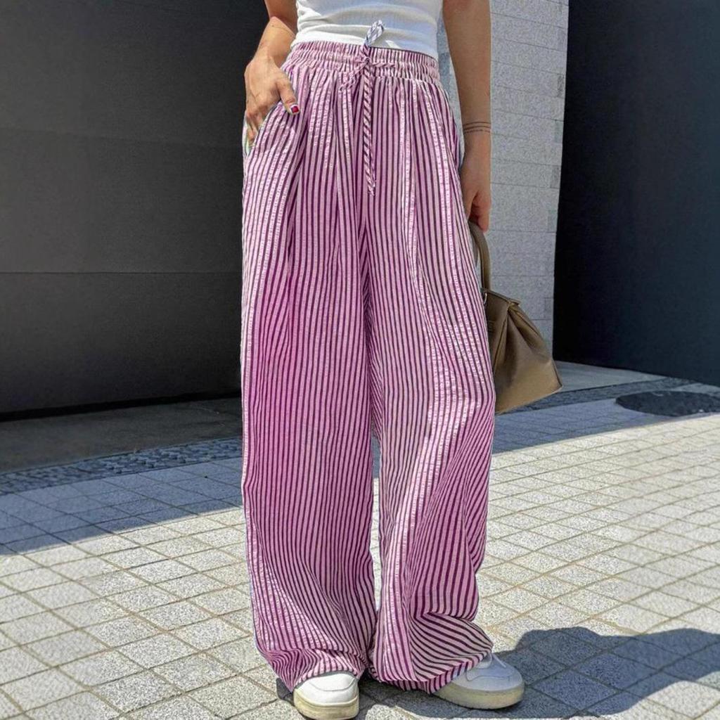 2025 Women's High-Waisted Vertical Striped Casual Straight-Leg Pants