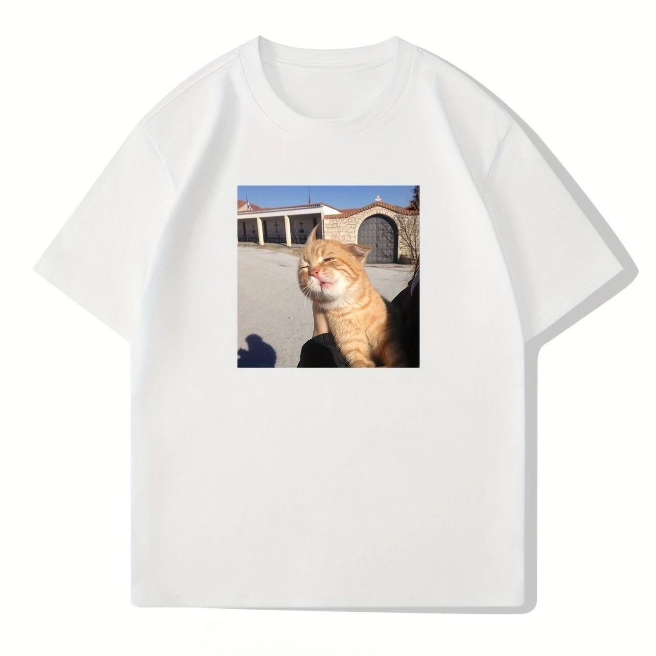 

Whimsy Cat Women Casual Crew Neck TShirt Cotton Short Sleeve Tee with Cat Print Summer Fashion Top Women Clothing 4XL