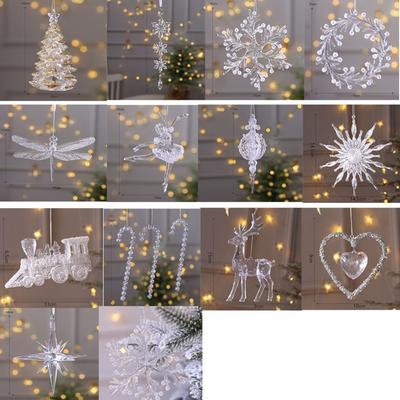 Acryl Kristall Weihnachtsbaum Anhänger Klar Stereoskopisch Weihnachten Baum Hängende Ornamente DIY Engel/Elch/Engel Schneeflocke Stück Geschenk