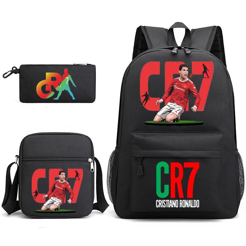 Cr7 Youth Fashion Children'S Student Schoolbag Three-Piece Set Backpack Satchel Pencil Case