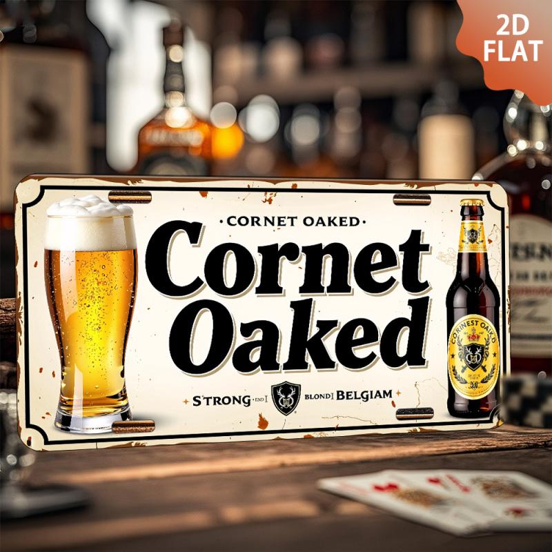 2D Flat - 1pc Vintage Cornet Oaked Belgian Blonde Ale Metal Sign, 6x12 Inch Aluminum Wall Hanging Decor