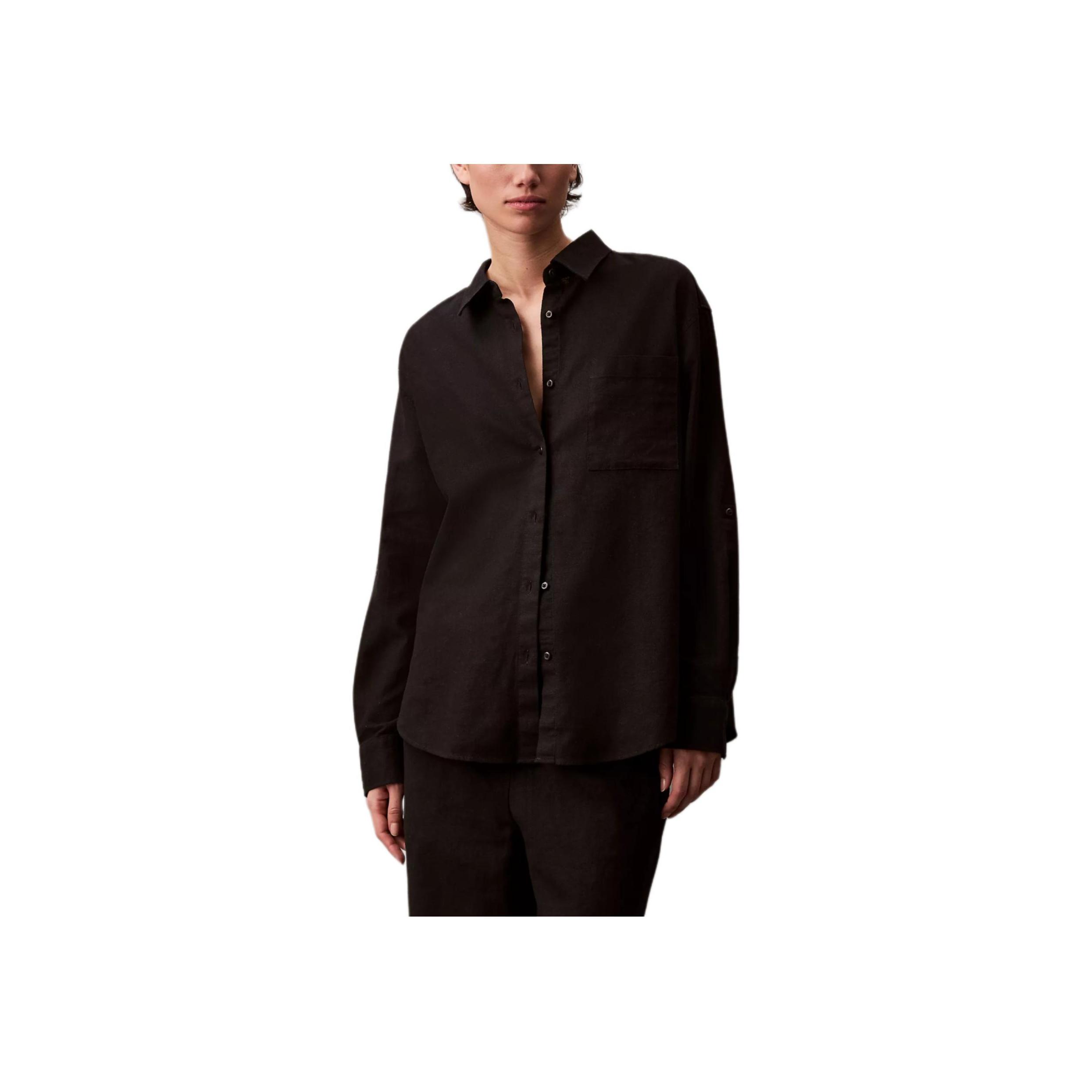 

Calvin Klein Повседневная дышащая рубашка с острым воротником и длинным рукавом свободного кроя Женские рубашки Черный 441006S-001 S