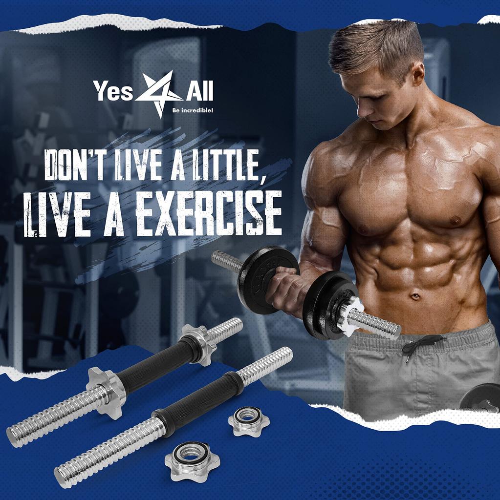 Yes4All Dumbbell Handles, Set of 2, Chrome with Color, 2.5cm Adjustable, 41cm Long [Officially Imported from Japan]
