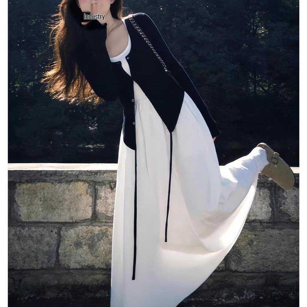 Spring 2026 OOTD: Two-Piece Set with Irregular Long Skirt, Cardigan, and White Camisole Dress