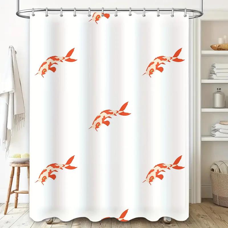 Home Decor Bedruckter Duschvorhang für Badezimmerdekoration Moderne Wasserdichte Vorhänge mit Orangenem Fischmuster