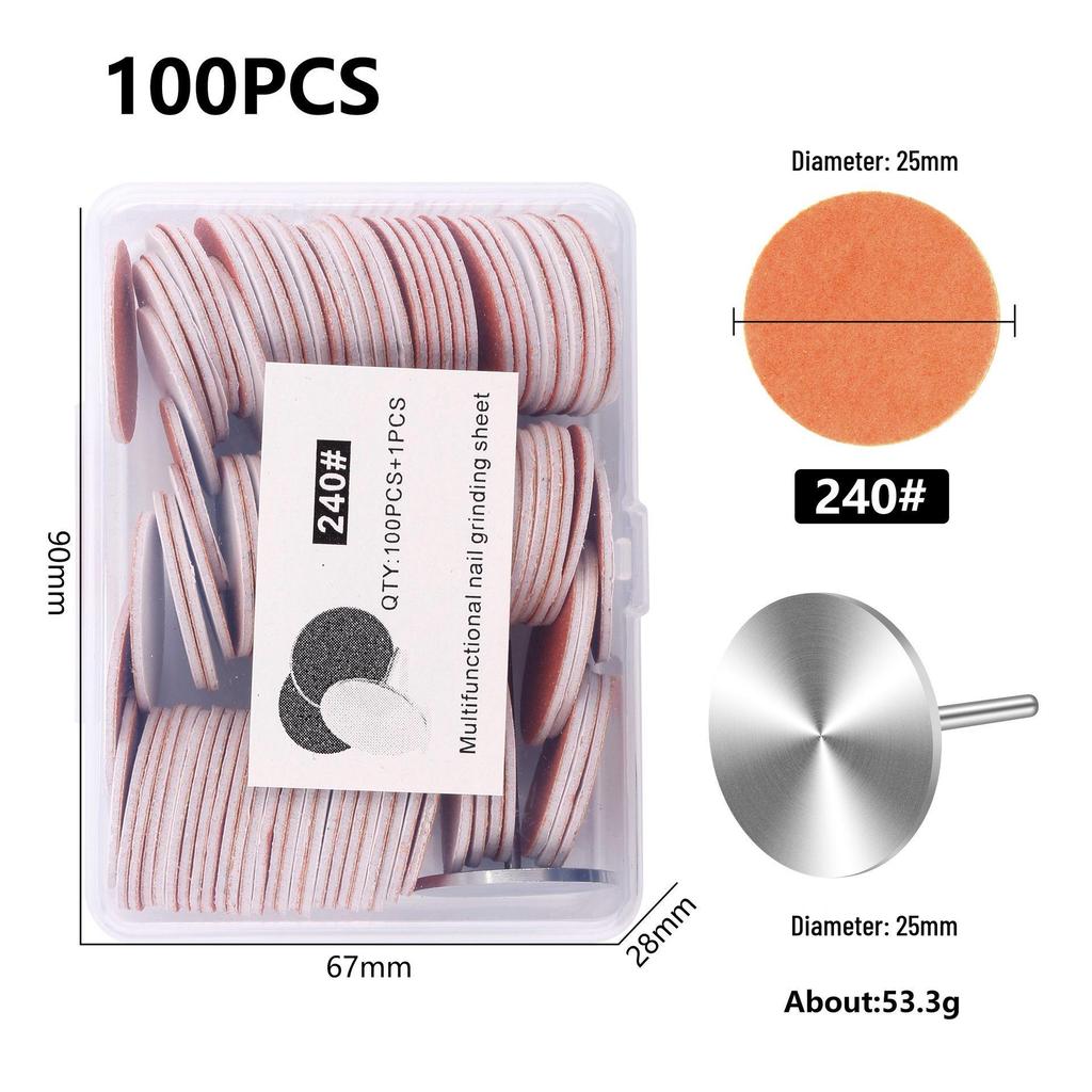Nail Art Sand Disc for Polishing, Shaping, and Filing Extension Nails - 100 Pieces