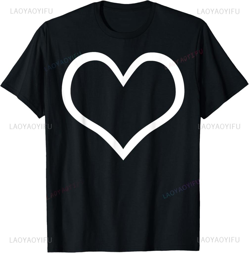 Cool White Heart Sign Big Symbol Print Outline Cute Shaped Tshirt Custom Printed Streetwear Clothing Summer Tops