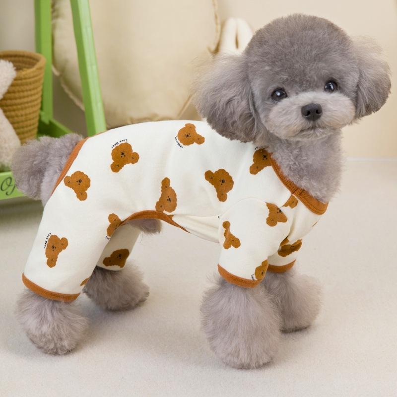 Cotton Four-Legged Pet Pajamas With Bear Print Home Wear For Small Dogs And Cats Soft Comfortable Loungewear Cozy Animal Nightwear