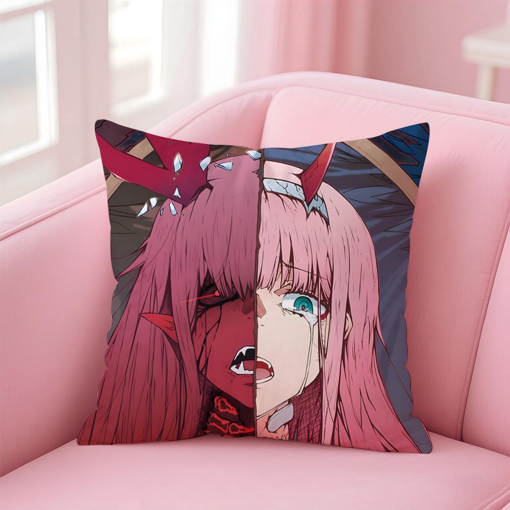 Anime D-Darling In The Franxx 02 Cushion Cover Pillowcase Short Plush Invisible Zipper Room Sofa Cushion Cover