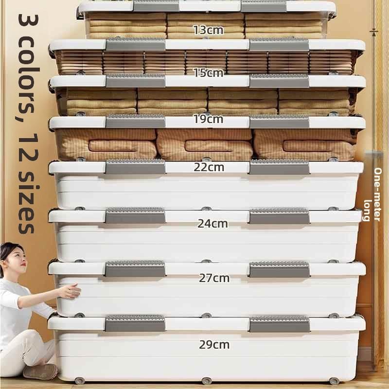 Underbed Storage Box Flat Plastic Drawer Style Shoes Clothes Toys Organizer Box with Wheels Underbed Storage Container