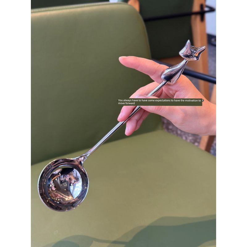 

Rishang San Gan Cat-Themed 304 Stainless Steel Spoon for Adults, Thickened Long Handle Soup Spoon, Seasoning Spoon, Porridge Spoon, Serving Spoon Cat Spoon