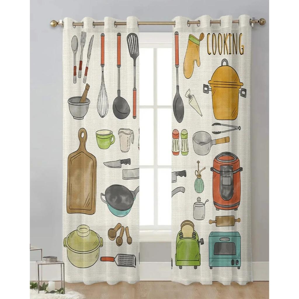 3D 2 Panels Chiffon Sheer Vorhang Küche Vorhang Küchengeschirr Chef Print Voile Tüll Cortinas für Küche Wohnzimmer Fenster Cort