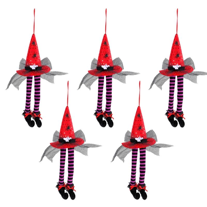 

Set Of 5 Colorful Witch Hat Party Decorations Halloween Hanging Pendants Easy to Install Window Ornament for Home красный