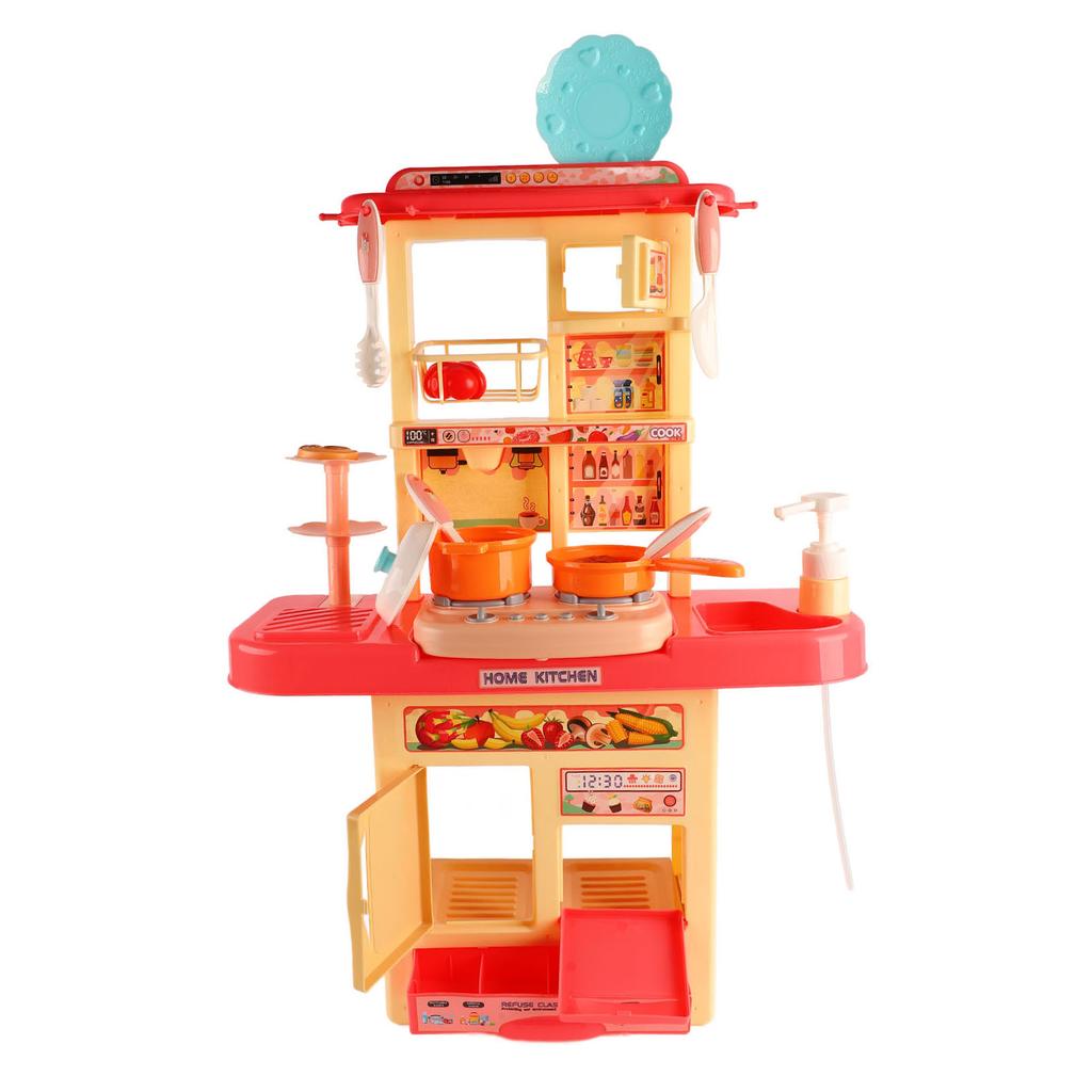 Kids Kitchen Playset Realistic Sound Light Spray Sink Role Play Kitchen Toys Pink for 3 to 8 Years