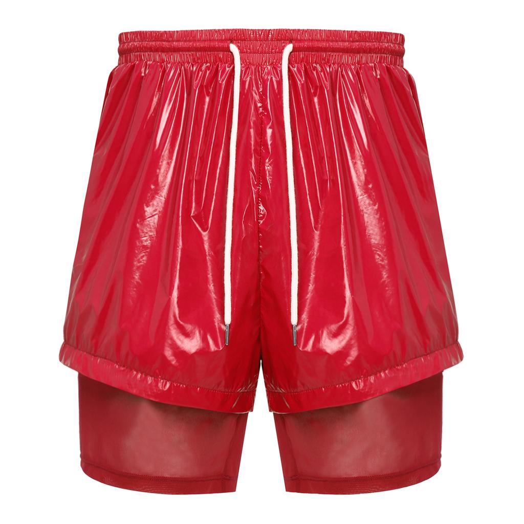 Herren Zweilagige Badeshorts Kordelzug Elastischer Bund Wasserdicht Fitness Schwimmen Sportshorts