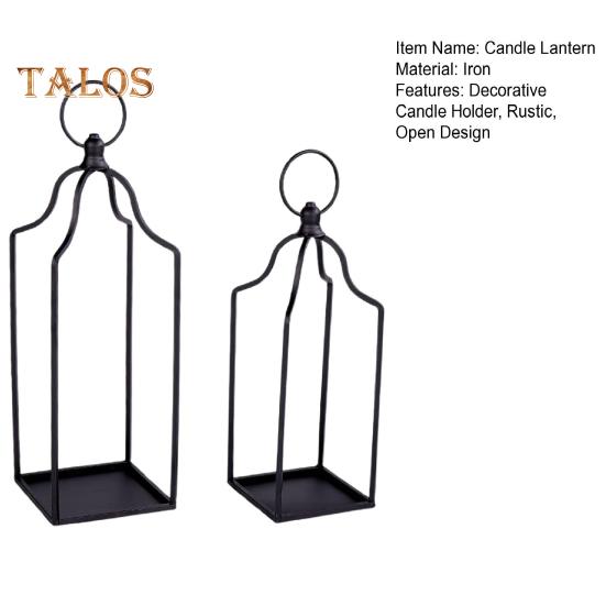 Farmhouse Candle Lantern Black Coated Metal Lantern Candle Holder Desktop Open Candle Lantern for Living Room Coffee Table Front Porch