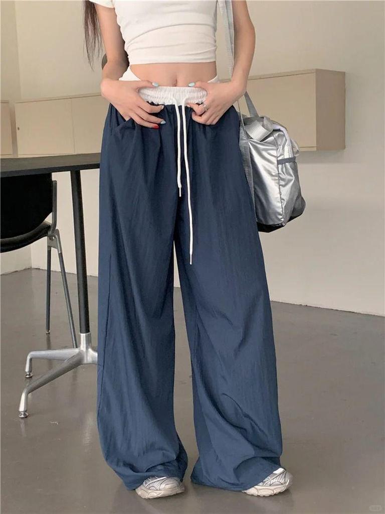 2026 Spring/Summer Retro American Style Patchwork Wide Leg Casual Long Pants