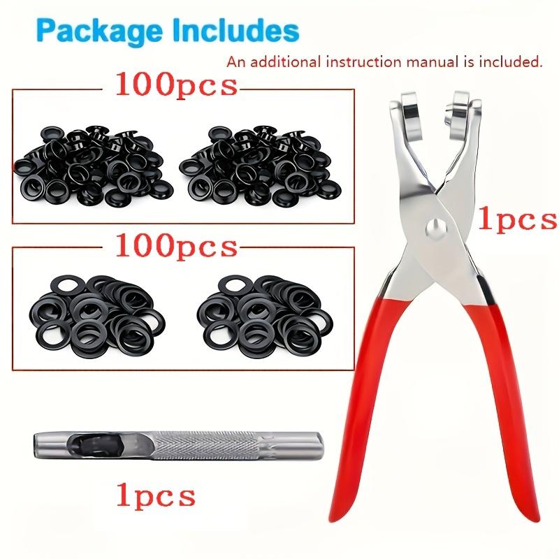 202pcs Heavy-Duty Eyelet Rivet Tool Set, 6mm/0.24-Inch Hole Diameter Portable Home Eyelet Rivet Kit, Includes 100 Eyelets, 100 Washers,