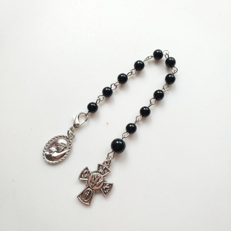 Classic Black Rosary Cross Bracelet Elegant Vintage Black Bead Bracelet Cross Pendant Hand Decorations Bracelets