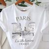 Shirt Paris Women Print T-shirt Girl Short Sleeve Crew Neck Casual Top for Summer Spring Women's Clothing