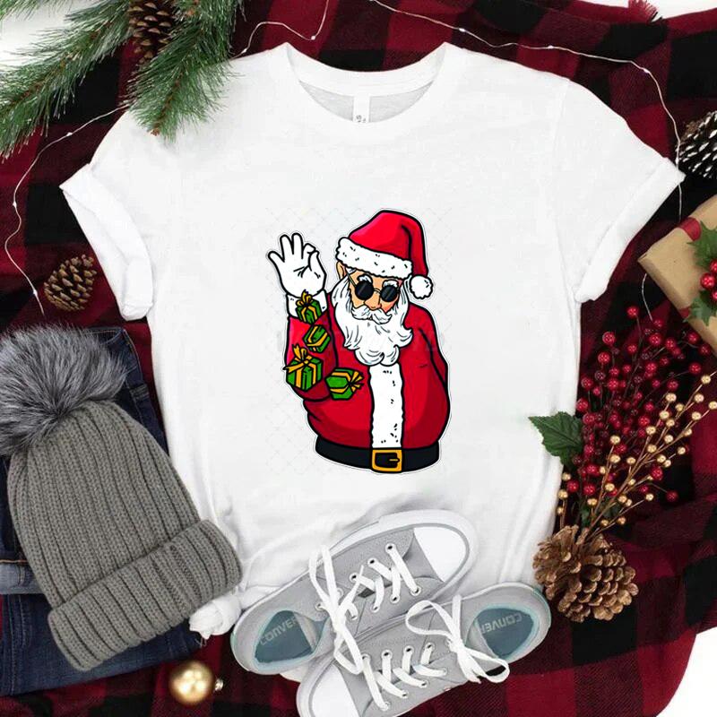 Funny Christmas Unisexs TShirts Round Neck Short Sleeve Tee Shirt Festive Holiday Tees Tops Christmas Santa Fashion Casual Tops