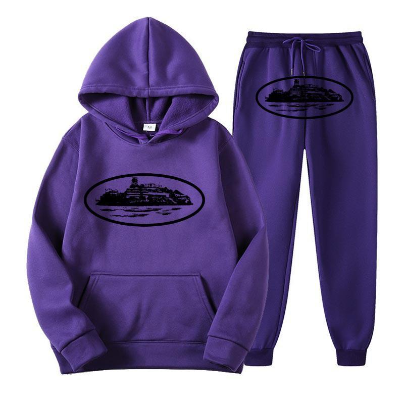 Unisex Hooded Sweatshirt Pants Set With Graphic Print Casual Sportswear