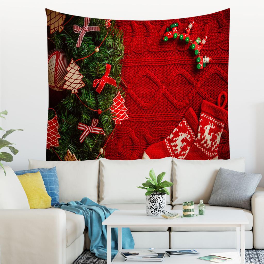 Cartoon Christmas Tapestry Christmas Gifts Socks Christmas Tree Night Scene Wall Hanging Home Living Room Festival