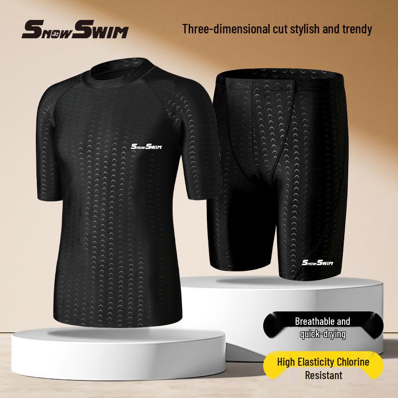 Men's Quick-Dry Loose Fit Plus Size Sharkskin Swim Trunks & Anti-Embarrassment Swim Shorts Set