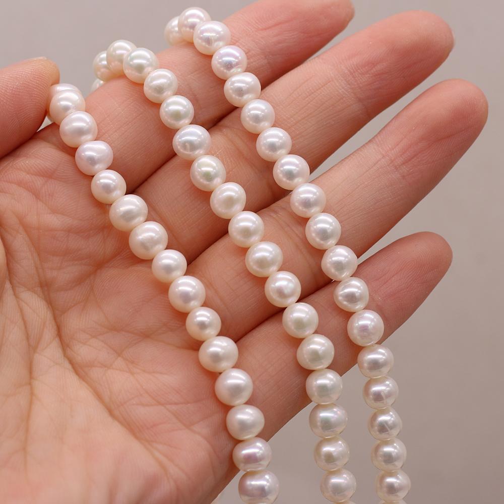 1String, White Near Round Pearl 6.5-7mm, Fashion Women Natural Freshwater Pearl Beads for Jewelry Making DIY Crafts, Luxury Bulk Gifts 36cm