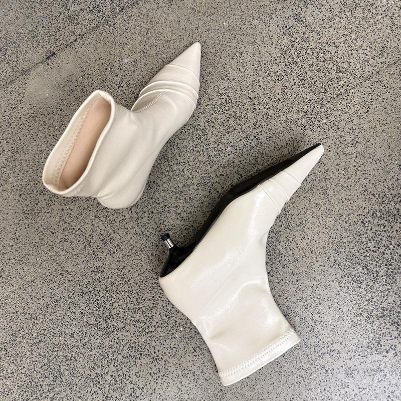 Fashion Footwear Low Heel Women Ankle Stretch Boots Female Pumps Fashion Pointed Toe Modern Ladies Short Boots Slip On Shoes Lady