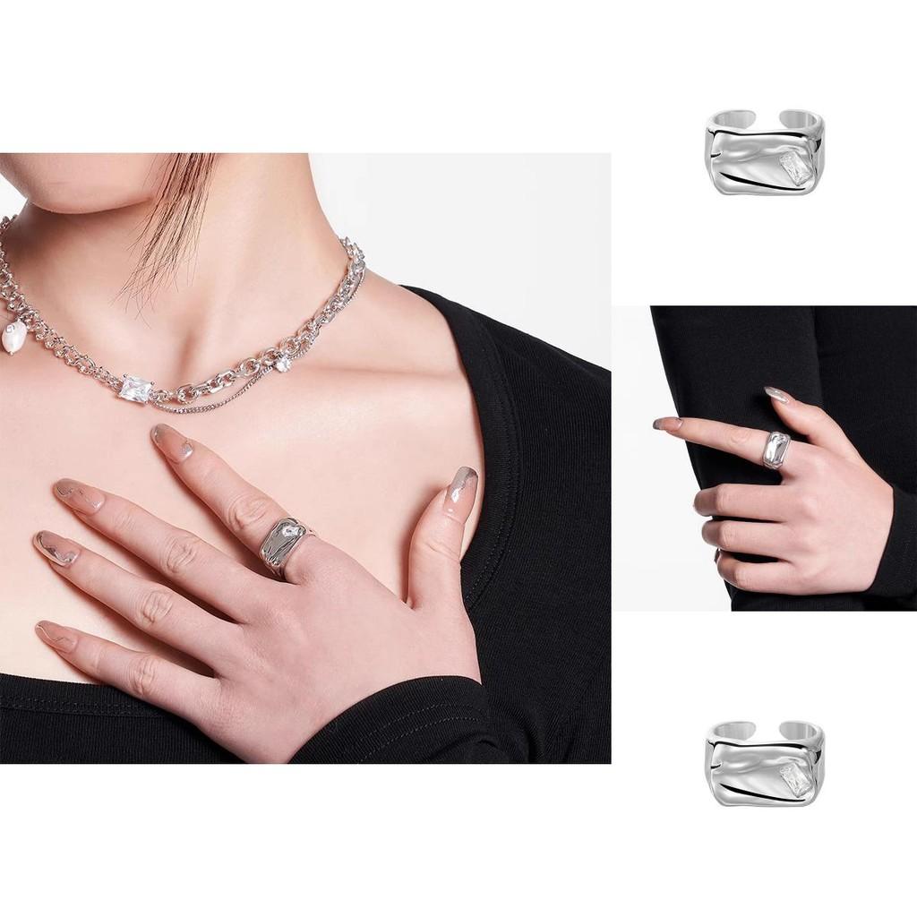 Chic Adjustable Geometric Zirconia Copper Ring For Women Fashionable Versatile Style