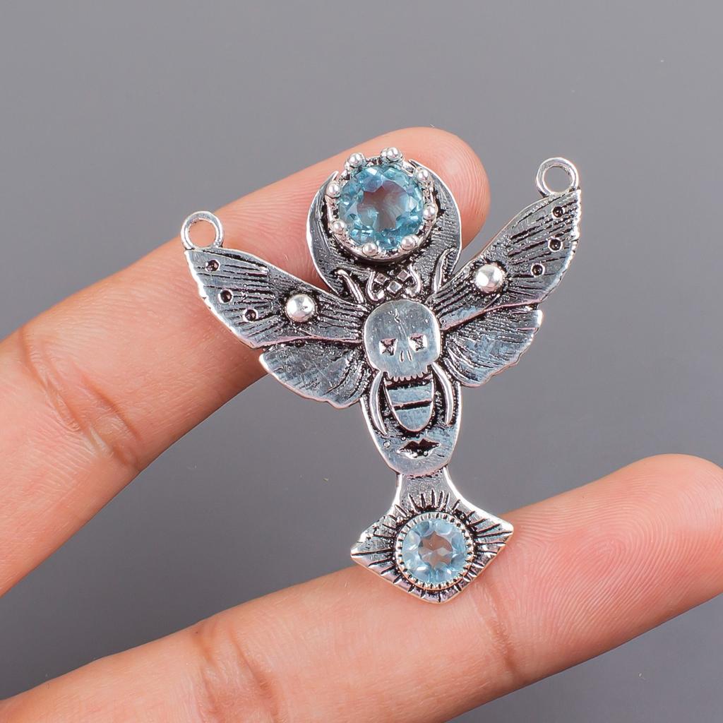 Sky Blue Topaz Gemstone 925 Sterling Silver Jewelry Pendant 1.5" Gift For Women CP-10-2