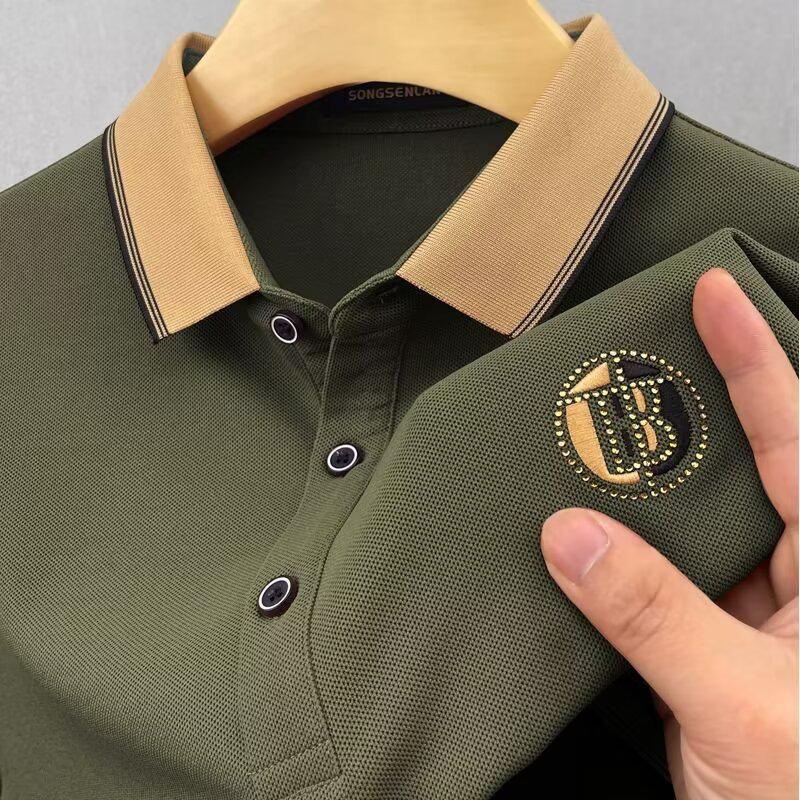 Pánské tričko s krátkým rukávem slim-fit s límečkem - Trendy korejský styl jednobarevný letní top