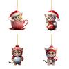Charming Cartoon Cat Christmas Tree Ornament In Colorful Acrylic For Car Decoration