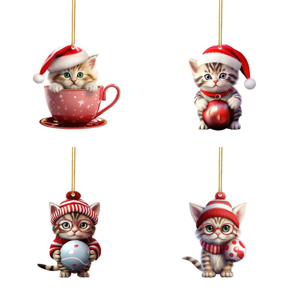 Charming Cartoon Cat Christmas Tree Ornament In Colorful Acrylic For Car Decoration