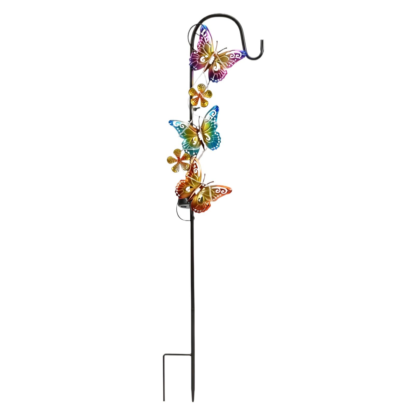 

Solar Powered Outdoor Garden Stake Light with Butterfly and Flower Decorations Metal Frame Durable Weather Resistant Landscape Lighting one size