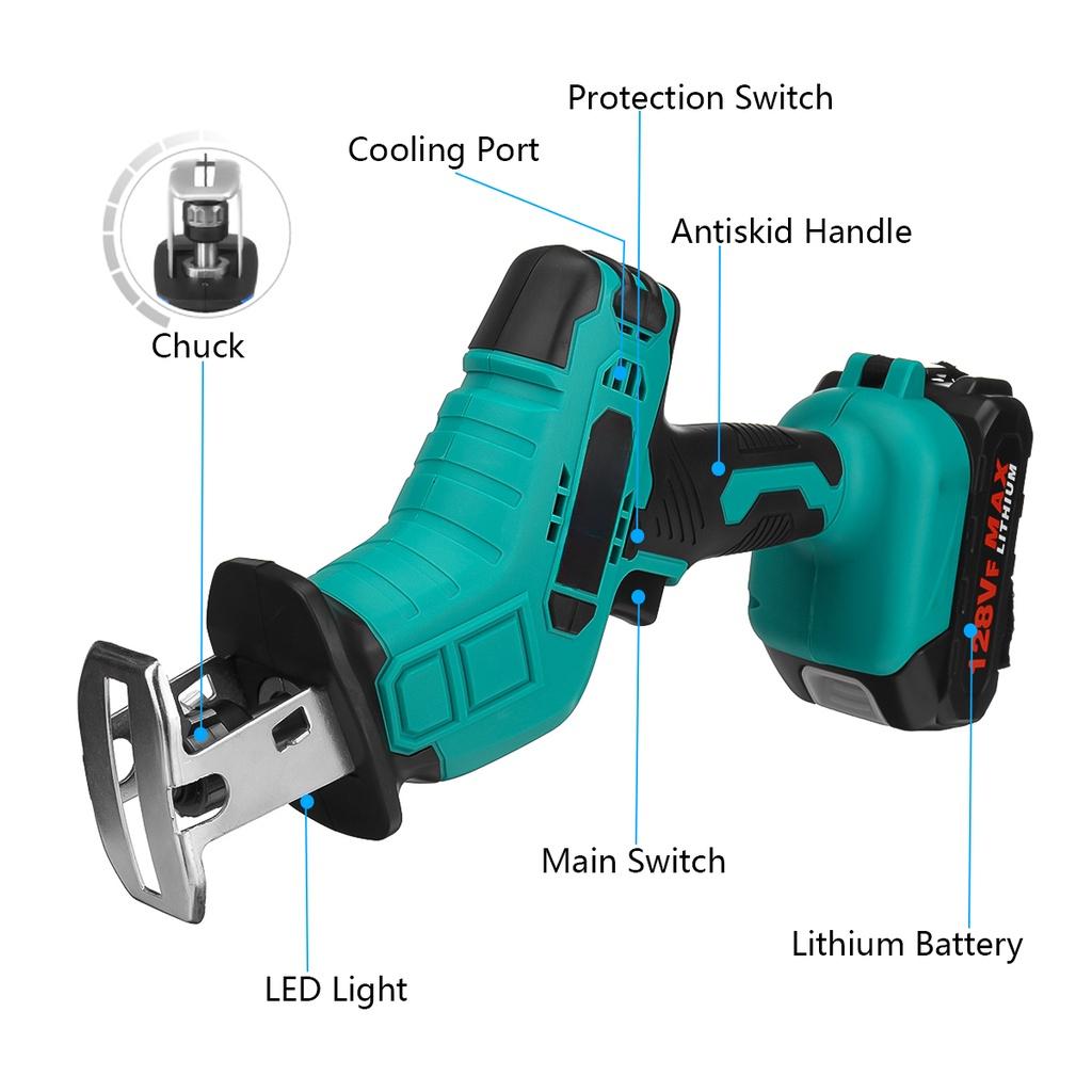 Cordless Electric Reciprocating Saw 128VF Li-ion Battery Saber Saw Variable Speed Metal Wood Cutter Tool for 18V Battery New