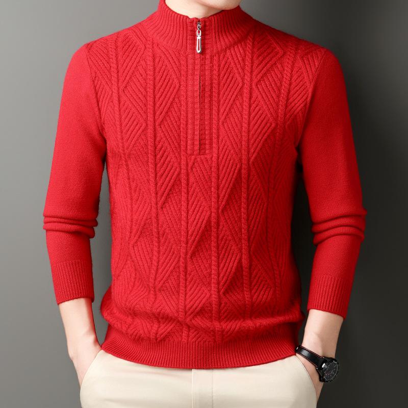 Men's Thick Warm Half-Zip Knit Sweater - Business Casual Pullover for Autumn/Winter
