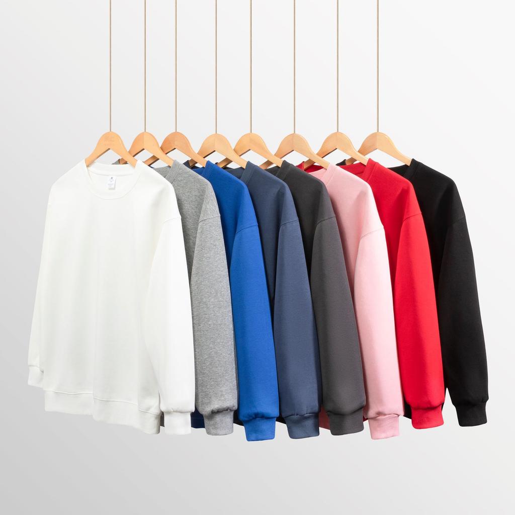 Fashion Loose Solid Color Men's Crew Neck Cotton-Blend Double-Faced Sweatshirt Women's Korean Style Casual Long-Sleeve Couple's Basic Sweatshirt