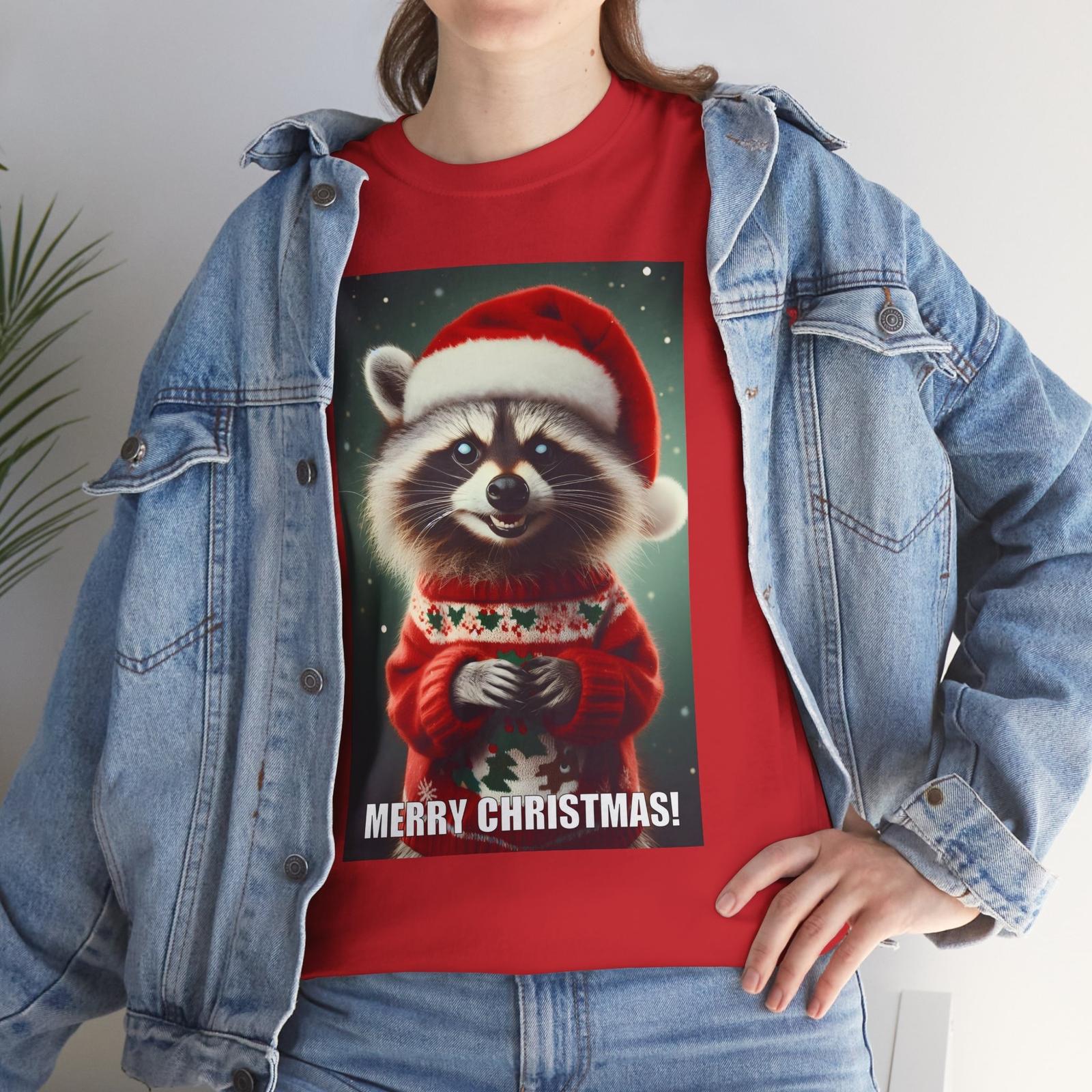 Funny Christmas Raccoon T-Shirt Mens Womens Tees Top 2XL