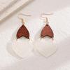 Ethnic Style Temperament Wooden Patchwork Printed Hollow Acrylic Heart Shaped Earrings For Women