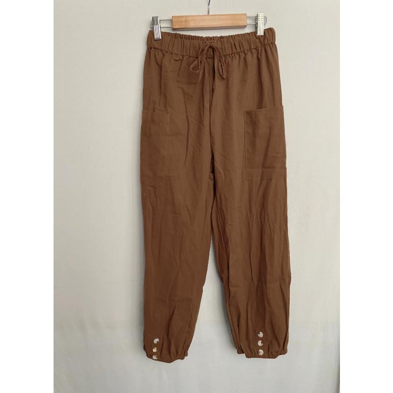 Damen Elastische Taille Leinenmischung Hose Kordelzug Verkürzte Hose Mit 10 Farboptionen