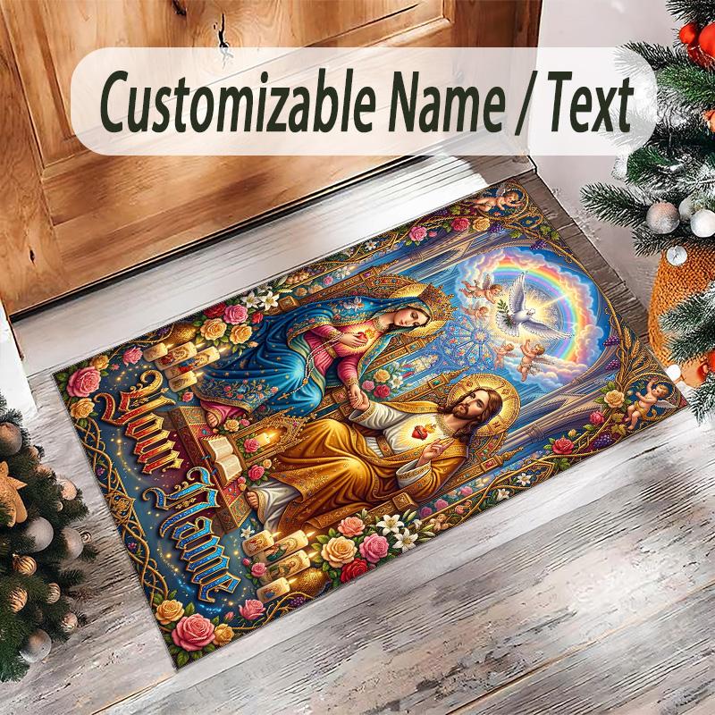 Valentine Love Theme Crystal Velvet Rug Personalized Custom Name Text Soft Floor Mat Home Decor