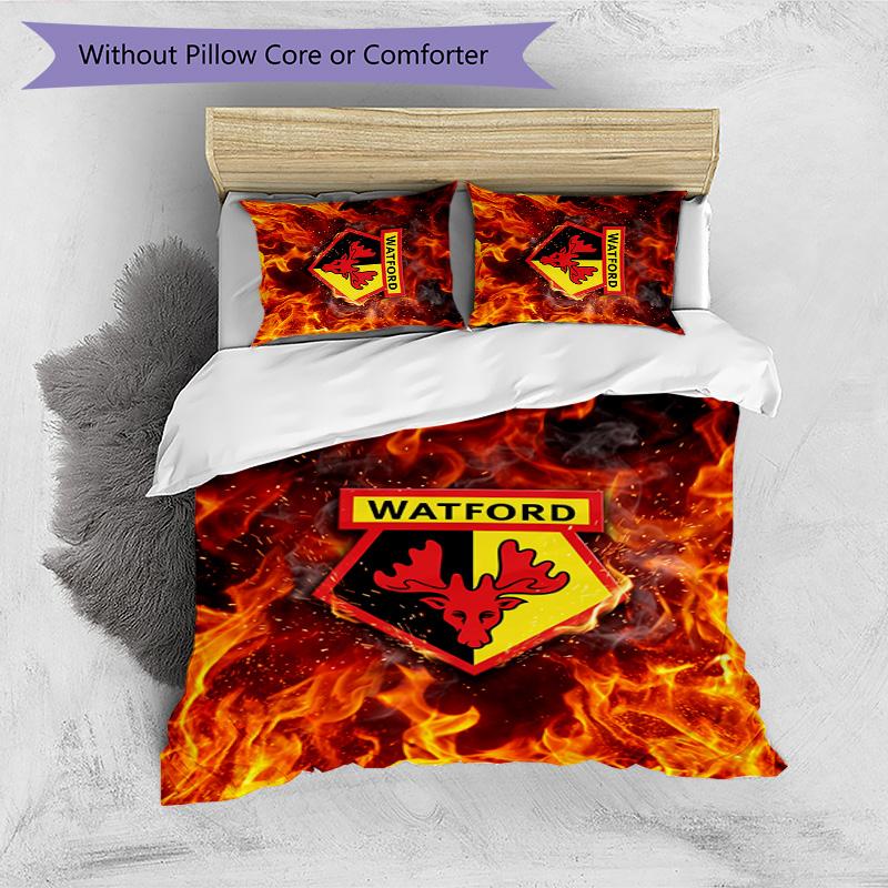Watford Football Printed 3 Pieces Bedding Set, Comfortable Skin Friendly Bedroom Duvet Cover Set
