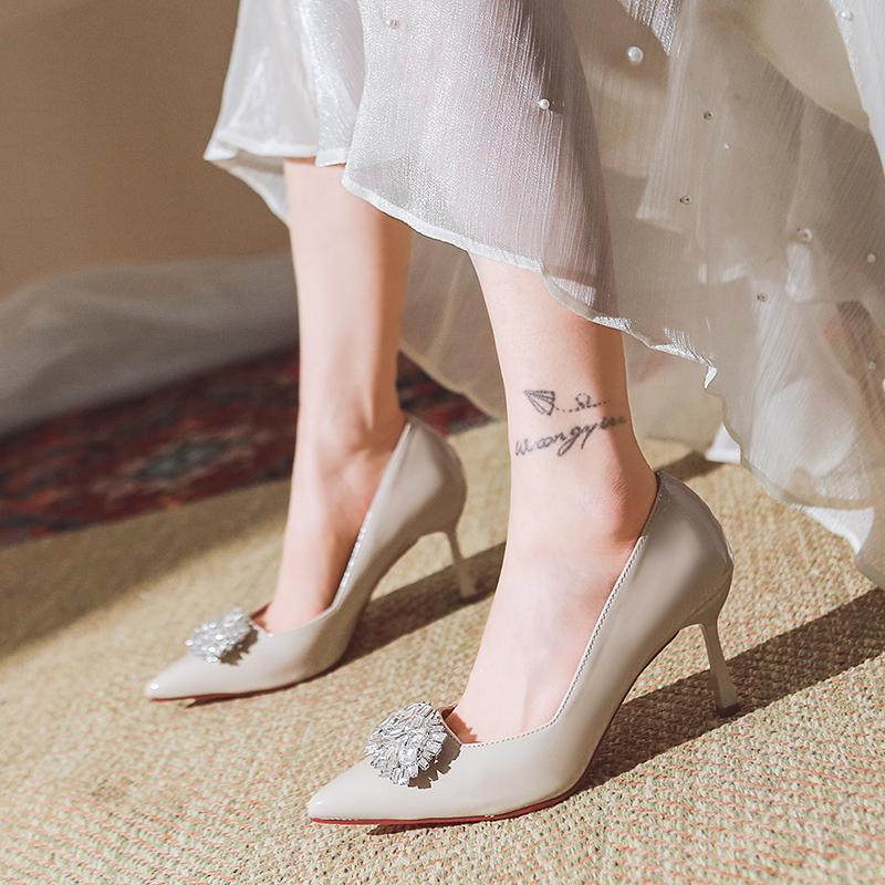 2026 Patent Leather High Heel Women Shoes Pointed Toe Slip On Rhinestones Formal Party Dress Pumps Prom Evening Wedding Heels