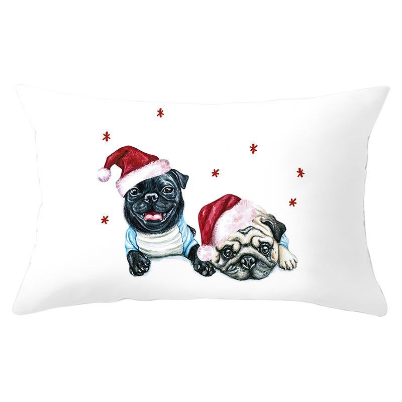 Dog Print Series Christmas Pillowcase Rectangular Peach Skin Waist Pillowcase Home Sofa Cushion Cover