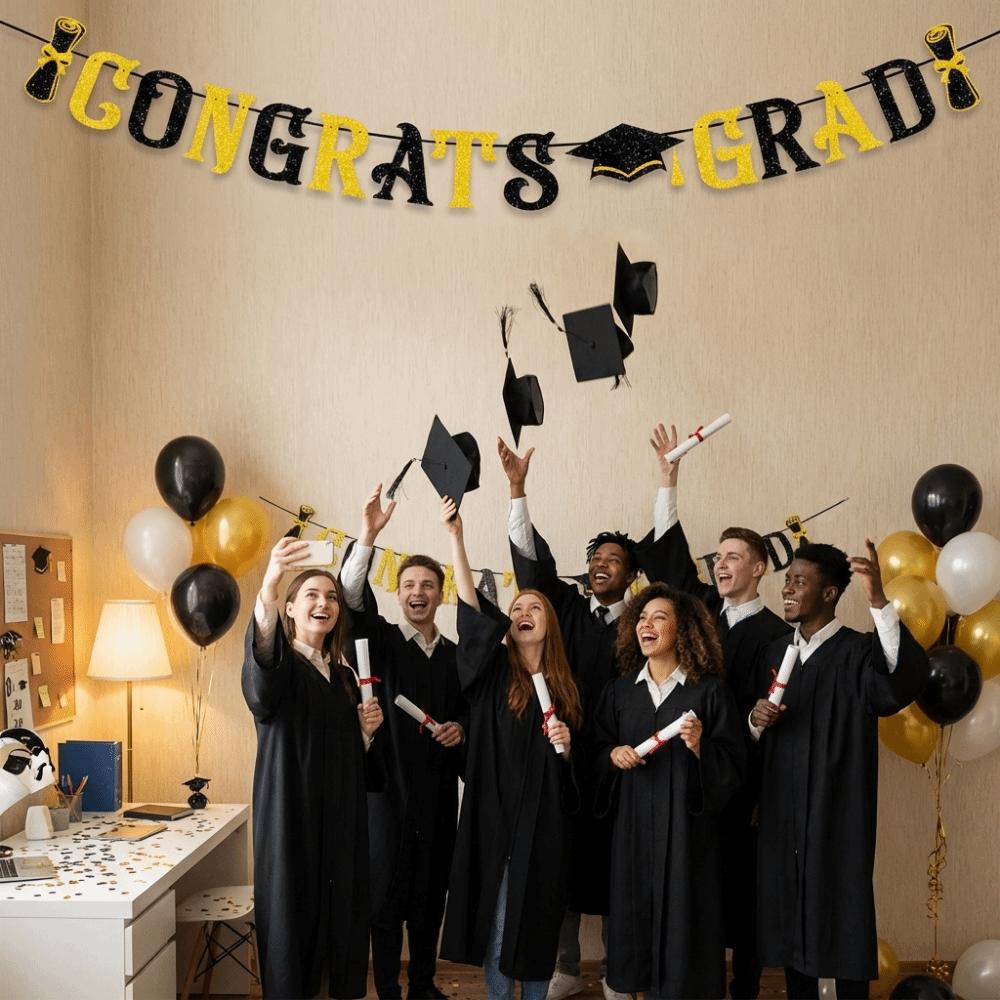 Gold Shining Graduation Party Banner Reusable Graduation Hanging Banner  Party Decorations