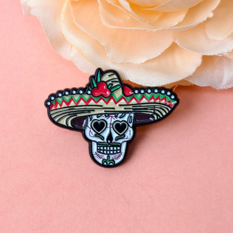 Enamel Brooch Straw Hat Skull Metal Funny Lapel Pin Fashion Accessories for Clothing and Bags Perfect Gift серый